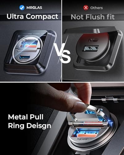 MRGLAS 90W USB C Car Charger Fast Charging,[Invisible Design] All Metal Car Charger USB C PD45W+QC3.0 Dual Port Cigarette Lighter RV Power Adapter for iPhone 17 16 Pro Max 15 Samsung S26 S25 Ultra — view 3