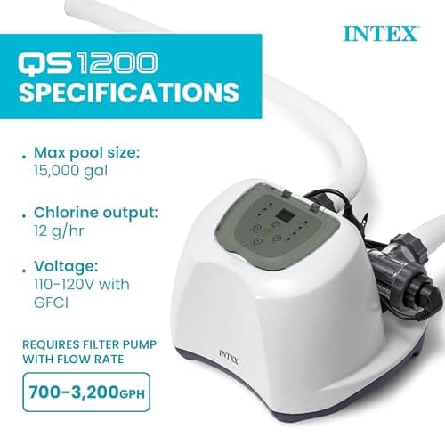 INTEX Krystal Clear Saltwater Pool Chlorine System for Above Ground Pools up to 15,000 Gallons, Pool Cleaner with Automatic Timer and Self Cleaning — view 2