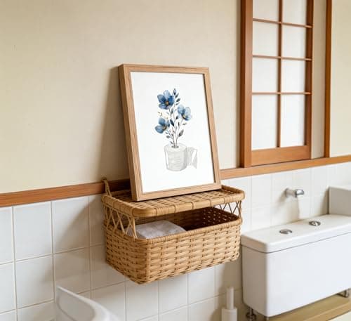 Framed bathroom Canvas Wall Art with blue flowers embellishing toilet paper Painting Picture Wall Decor elegant floral bathroom Poster Print Artwork forliving room bedroom restroom Home Decoration — view 4