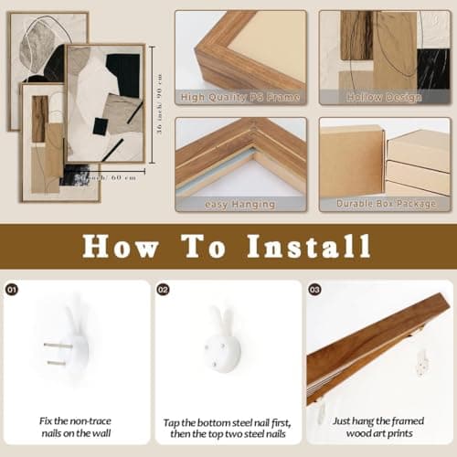 HPNIUB Large Abstract Paintings Framed Neutral Canvas Prints Mid Century Modern Wall Art for Living Room Bedroom Bathroom -24''x36''x3 — view 5