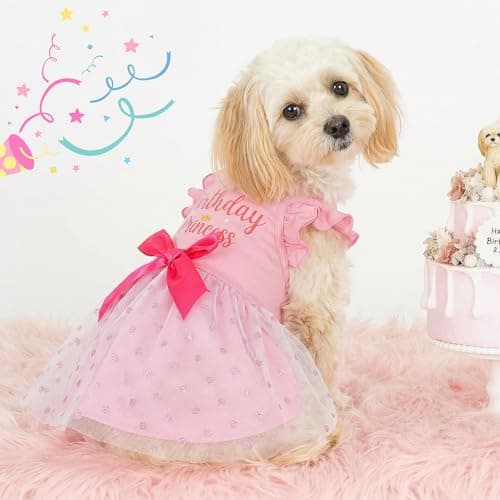 Dog Straps Holiday Dress (S (Back: 12.2",Chest: 14-16", 6.5-12lbs), Birthday Princess)