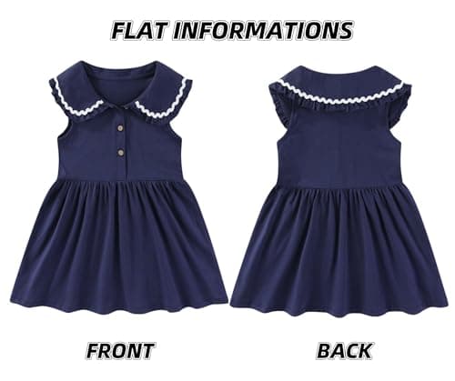 Winzik Girls Dress, Toddler Summer Short Sleeve Cotton Casual Ruffle Dresses Clothes 18M-7Y(5-6 Years, Solid Navy) — view 5