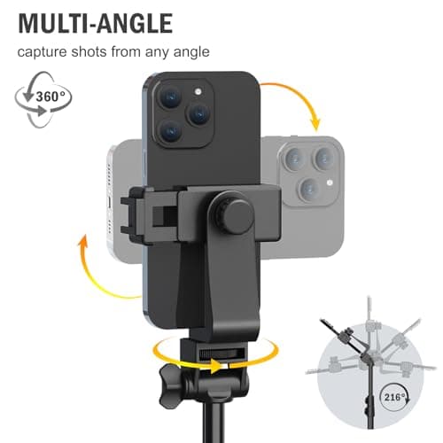 Liphisy 64” Tripod for Cell Phone & Camera, Phone Tripod with Remote and Phone Holder, Sturdy & Stable Height Adjustable Multi-Angle Shot Selfie Stick Tripod for Video Recording — view 2