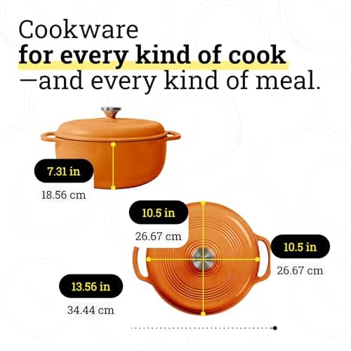 Lodge Essential Enamel Cast Iron Dutch Oven 6 Quarts - Perfect for Bread Baking, Braising, Marinating & Slow Cooking, Features Moisture-Sealing Lid & Dual Handles, Kitchen Essentials, Apricot — view 4