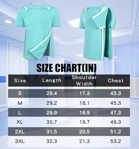 RefindWin Mens Post Shoulder Surgery Shirt Short Sleeve Tear Away Shirts Adaptive Clothing Men Chemo Port Shirts Cyan XL — view 5