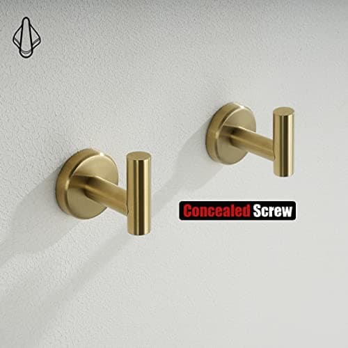 JQK Gold Bathroom Towel Hook, Coat Robe Clothes Hook for Bathroom Kitchen Garage Wall Mounted (Pack of 2), SUS 304 Stainless Steel Brushed Gold, TH100-BG-P2 — view 6