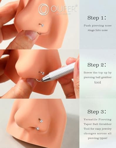 OUFER Horseshoe Nose Rings Studs, 20G Internally Threaded Nose Rings For Women, 316L Surgical Steel Double Cubic Zirconia Nose Studs, Lip Eyebrow Helix Ear Piercing Jewelry
