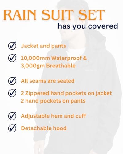 Acme Projects Men's Waterproof Rain Suit, Lightweight Breathable Jacket and Pants Set, 10,000mm Seam Sealed Rain Gear for Hiking, Fishing, Cycling