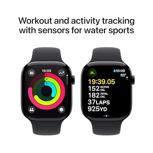 Apple Watch Series 10 [GPS 46mm case] Smartwatch with Jet Black Aluminum Case with Black Sport Band - M/L. Fitness Tracker, ECG App, Always-On Retina Display, Water Resistant — view 4