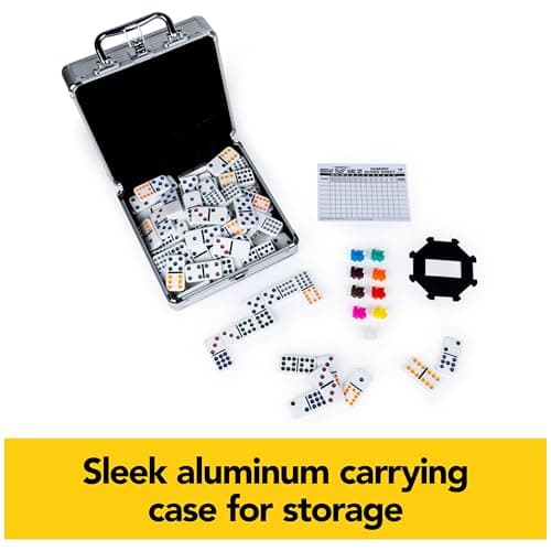 Spin Master Games, Mexican Train Dominoes Set in Aluminum Carry Case, Includes Colorful Trains for Fun-Filled Family Game Night, for Kids & Family, 2-8 Players, for Ages 8 & Up — view 2
