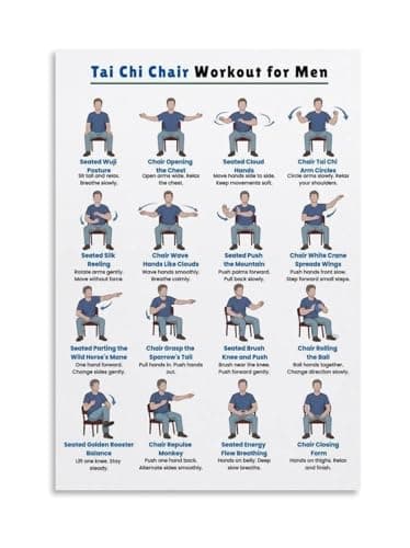 Tai Chi Chair Workouts for Men Poster, Exercise Chart Wall Art for Home Gym, Office, Studio Decor(Unframed,16X24inch(40X60cm))