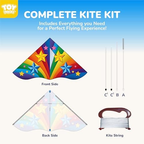 TOY Life 59.1'' Large Rainbow Delta Kites Easy to Fly for Kids Adults with 328.1 FT String, Beach Kite Outdoor Game Outside Toys Activity, Rainbow Gift for Kids Ages 4-8 — view 4
