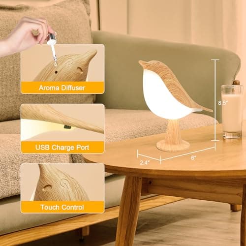 Deogos 2 Cute Bird Table Lamps Combo,Rechargeable Cordless Lamp with 3 Color Temperature and Adjustable Brightness,Small Desk Lights for Bedroom Nightstand Bedside Table - Wood Tone — view 5