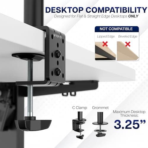 VIVO Dual Monitor Desk Mount, Holds 2 Computer Screens up to 30 inches and 22lbs Each, Heavy Duty Fully Adjustable Steel Stand with C-Clamp and Grommet, Black, STAND-V002 — view 5