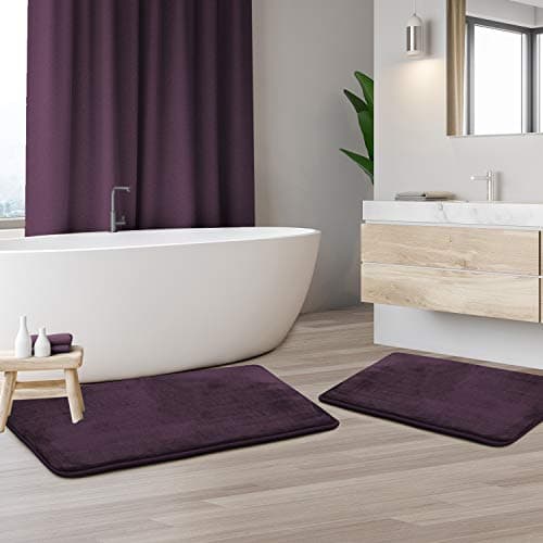 Clara Clark 2-Pack Bath Mat Set - Large and Small Bathroom Rug Set, Absorbent Memory Foam Bath Rugs, Non-Slip, Thick, Cozy Velvet Microfiber Bathrug, Plush Shower, Toilet Floor Bathmats Carpet, Purple