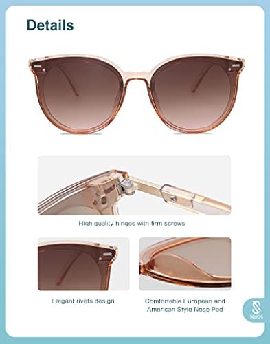 SOJOS Classic Round Sunglasses for Women Men Retro Vintage Shades Large Plastic Frame Sunnies SJ2067 with Crystal Brown Frame/Brown Lens — view 3