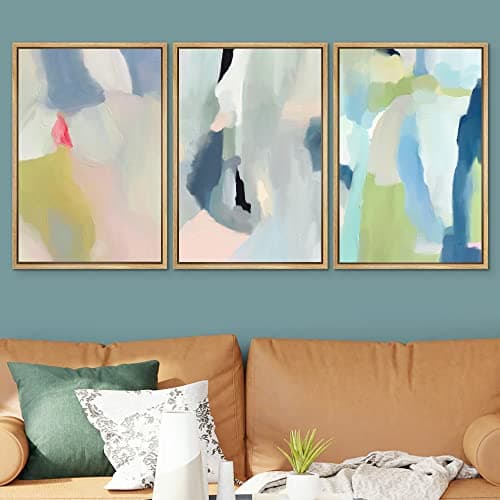 SIGNWIN Framed Canvas Print Wall Art Set Vibrant Pastel Paint Stroke Collage Shapes Abstract Illustrations Modern Art Decorative Nordic Calm/Zen for Living Room, Bedroom, Office - 24"x36"x3 Natural
