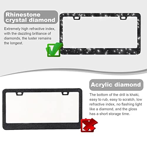 QUANQIUFEI Bling License Plate Frames for Women, Sparkly Rhinestone Diamond Car Accessories with Glitter Crystal Caps (1 Pack Black) — view 2