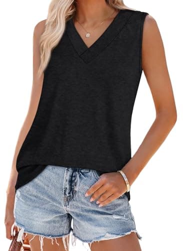 WIHOLL Womens Tank Tops Casual Loose Fit Spring Summer V Neck Outfits Sleeveless Black T Shirts Trendy Plain Cute Basic Business Dressy Clothes Fashion 2026 S — view 3