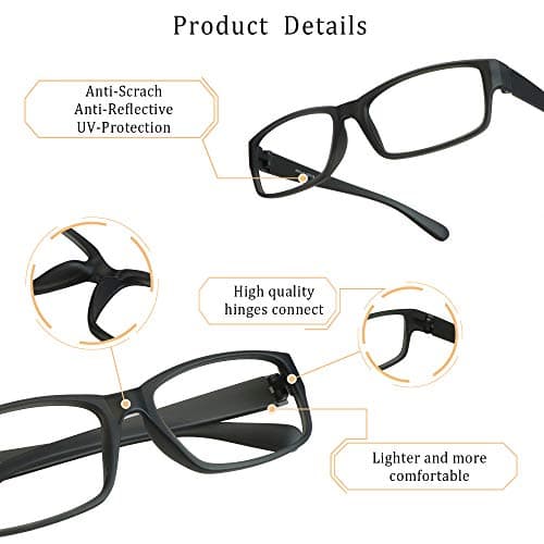 LifeArt Blue Light Blocking Glasses, Anti Eyestrain, Computer Reading Glasses, Gaming Glasses, TV Glasses for Women Men, Anti Glare (Black, 0.25 Magnification)