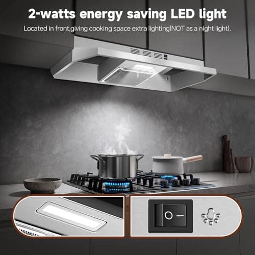 SNDOAS 36 inch Range Hood,Under Cabinet Range Hood 36 inch in Stainless,Ductless Range Hoods with Carbon Sponge Filter,230 CFM Stove Hood with 2-speed Fan,Hard Wired Kitchen Exhaust Hood — view 3