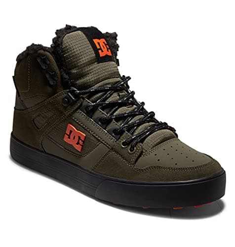 DC Men's Pure HIGH-TOP WC WNT Skate Shoe, Dusty Olive/Orange, 7.5
