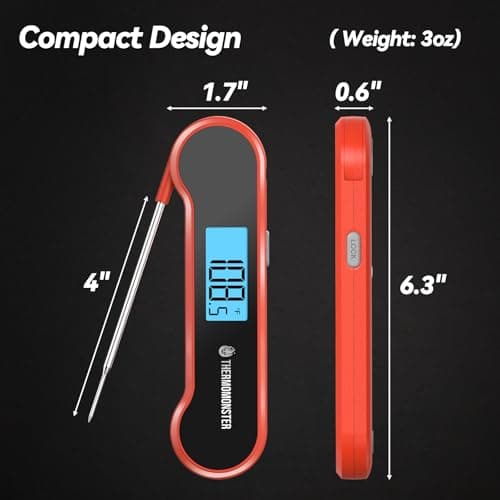 0.5 Sec Instant Read Meat Thermometer Digital with ±0.5℉ Precision, Food Thermometer for Cooking Kitchen Gadgets, Oven Grill Candy BBQ Essentials Accessories, Gifts for Him Dad Men Birthday, Red — view 2