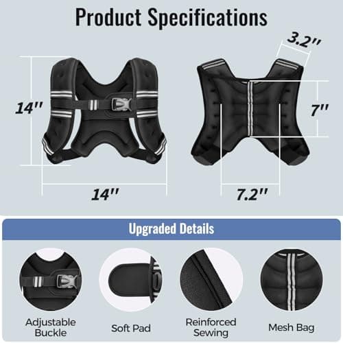 Zeerun Weighted Vest, 6lb/8lb/10lb/12lb/15lb/18lb/20lb/24lb/30lb for Men Women, Reflective Stripe Adjustable Buckle, Comfortable Durable Rucking Vest for Walking Running Strength Training, 10LBS-Black — view 5