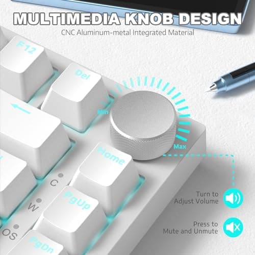 ATTACK SHARK Ajazz AK820 Mechanical Keyboard with CNC Knob Control,75% Gasket Mount Keyboard and Detachable USB Wired Gaming Keyboard for Win/Mac,Blue Light,NKRO,Blue Clicky Switch(White) — view 3