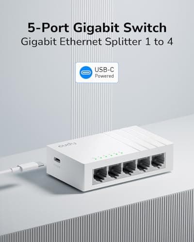 Cudy GS105U 5 Port Gigabit Ethernet Switch with USB-C Power Jack Desktop Ethernet Splitter Plastic Case Unshielded Switch Plug & Play Fanless Unmanaged
