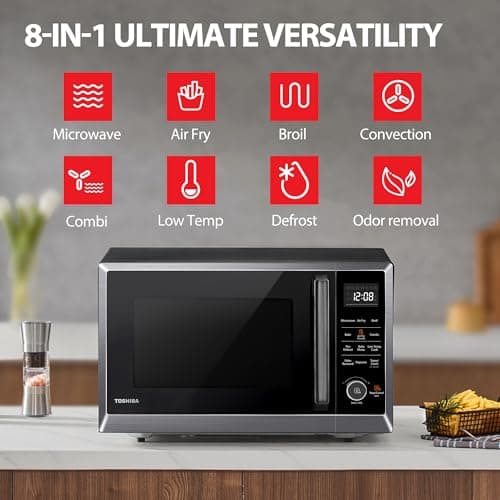 TOSHIBA Air Fryer Combo 8-in-1 Countertop Microwave Oven, with Convection, Broil, Odor Removal Mode, 12.4" Position Memory Turntable, Child-Lock, 1.0 Cu.ft, Black Stainless Steel, ML2-EC10SA(BS) — view 5