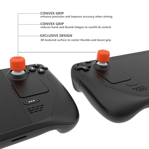 PlayVital Orange Ergonomic Stick Caps Thumb Grips for Steam Deck LCD & OLED, for PS Portal Remote Player - with 3 Height Convex and Concave - Diamond Grain & Crack Bomb Design, Set of 10 — view 3