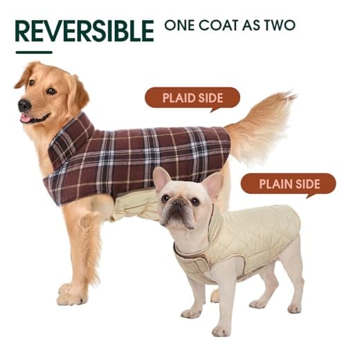 Kuoser Waterproof Dog Coat, Reversible Dog Jacket for Large Dogs, Adjustable Durable Doggie Winter Coat for Groowing Puppies Warm Puppy Cold Weather Apparel, Brown M — view 3