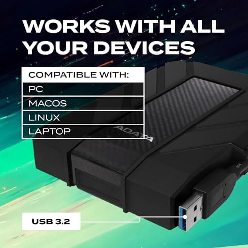 ADATA HD710 Pro - 2 TB External Hard Drive - Shockproof, Waterproof & Dustproof - Durable Storage - For Gamers, Students & Professionals - Mac, PC & Linux Compatible - Black - AHD710P-2TU31-CBK — view 4