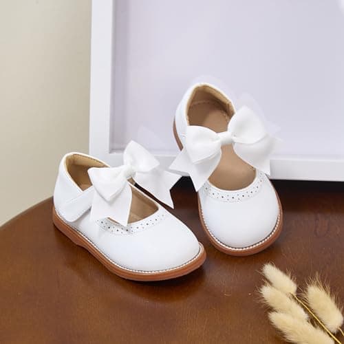 Kiderence Toddler Little Girls Mary Jane Dress Shoes School Oxford for Girls White Flats Size 8M — view 5