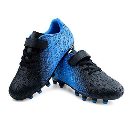 brooman Kids Firm Ground Soccer Cleats Girls Boys Athletic Football Shoes (1 JA,Black Blue) — view 5