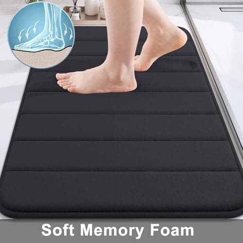 Buganda Memory Foam Bath Mat, 30" x 20", Ultra Soft Bathroom Rugs, Water Absorbent and Machine Washable Bath Rug for Bathroom, Shower, and Tub, Black — view 2