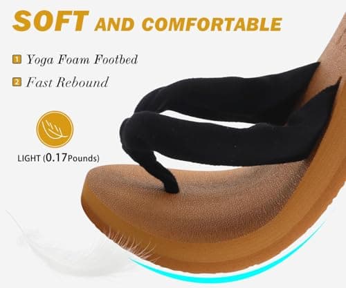 KuaiLu Flip Flops Women Arch Support Yoga Mat Comfortable Summer Beach Walking Thong Cushion Sandals Slip on Outfits Travel Essential Orthotic Slides Indoor Outdoor Slippers Shoes Black Khaki Size 6.5 — view 2