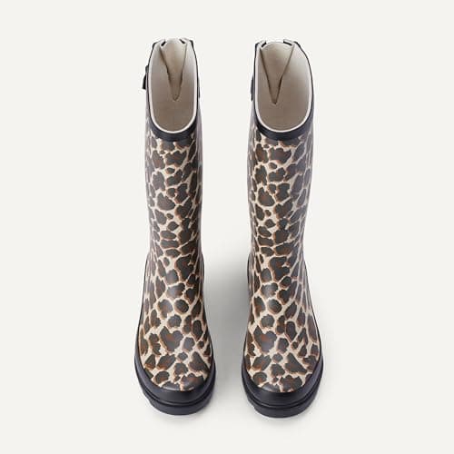 Amazon Essentials Women's Waterproof Tall Rain Boot with Adjustable Buckle, Leopard, 8 — view 4