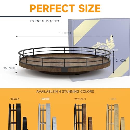 Farmhouse Oak 10" Lazy Susan Turntable Organizer for Cabinet, Round Wooden Lazy Susan Organization and Storage for Dining Table, Pantry, Kitchen, Countertop, Cupboard,Home Decor, Walnut Wood — view 4