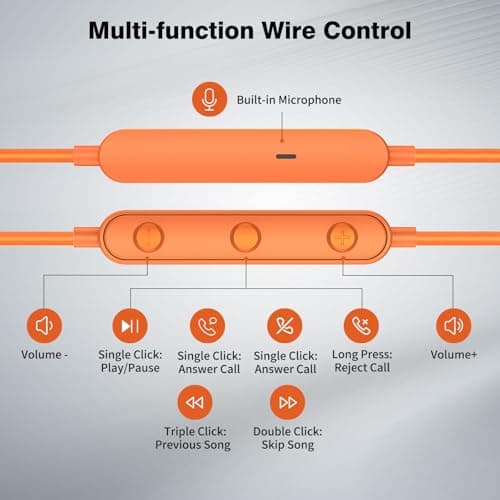 USB C Headphones for iPhone 17 16 15 Pro Galaxy S25 S26 Wired Earbuds with Microphone for Samsung S24 S23 S22 S21 Ultra, Magnetic Noise Canceling in-Ear Type C Earphone for iPad 10 Pixel 9 8, Orange — view 4