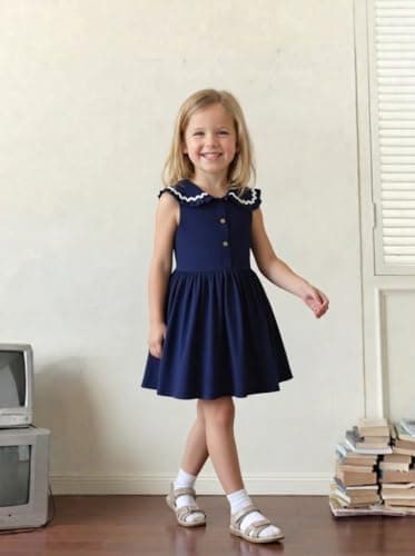 Winzik Girls Dress, Toddler Summer Short Sleeve Cotton Casual Ruffle Dresses Clothes 18M-7Y(5-6 Years, Solid Navy) — view 2