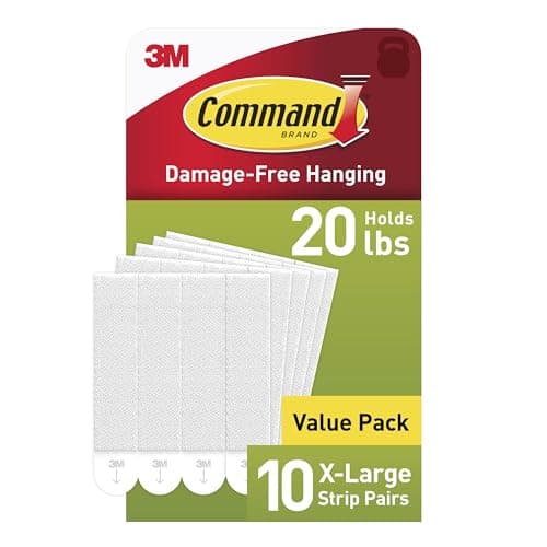Command 20 Lb XL Heavyweight Picture Hanging Strips, Damage Free Hanging Picture Hangers, Heavy Duty Wall Hanging Strips for Back to School Dorm Organization, 10 White Adhesive Strip Pairs