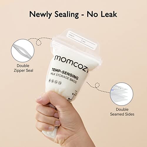 Momcozy Breastmilk Storing Bags, Temp-Sensing Discoloration Milk Storing Bags for Breastfeeding, Disposable Milk Storage Bag with 6 Ounce Self Standing, No-Leak Milk Freezer Storage Pouches, 50pcs — view 2