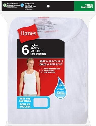 Hanes Mens ComfortSoft 6 Pack Tagless A-Shirts Undershirts, White, Large US — view 7