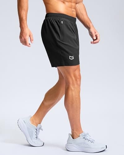 Men's Athletic Running Shorts with Zipper Pockets Quick Dry 7"/ 5"/ 9" Workout Gym Shorts for Basketball Hiking(Black,5XS) — view 2