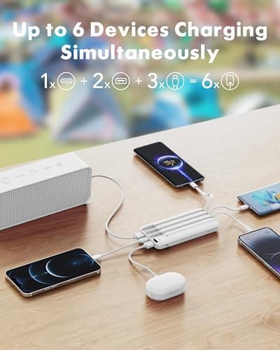 charmast Portable Charger with Reinforced Built-in 4 Cables,10000mAh Power Bank Travel Essentials 6 Outputs 3 Inputs 3A Fast Charging Compatible with iPhone iPad Samsung Google Pixel LG Moto etc. — view 2