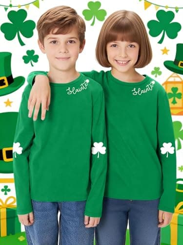 Girls St. Patrick's Day Shirt Kids Lucky Shamrock Graphic Tee St Pattys Long Sleeve Tops(Green2,150) — view 3