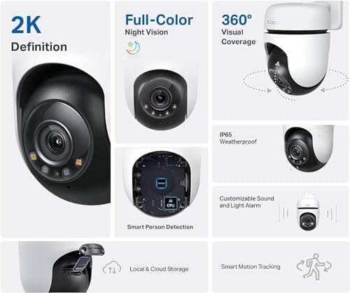 Tapo 2K 3MP QHD Pan/Tilt Outdoor Wired Security Wi-Fi Camera, 360° Visual Coverage, Full-Color Night Vision Up to 98ft, Smart Motion Tracking, Person Detection,Physical Privacy Mode(Tapo C510W) — view 2