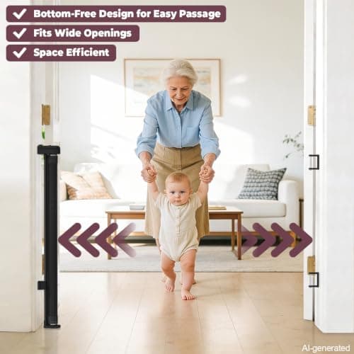 Retractable Baby Gates for Doorways, 58" Extra Wide Mesh Child Dog Gate for Stairs, 34" Tall Toddler Pet Gate Indoor and Outdoor, Easy Install, Essential for Home Safety, Black — view 2